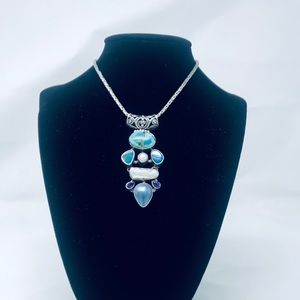 Opal, Pearl , Turquoise , Amethyst Silver Pendant